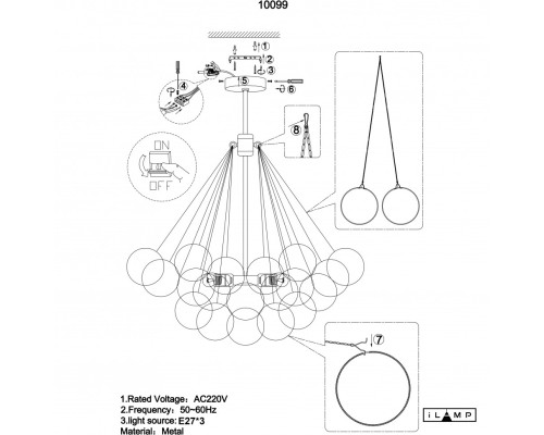 Подвесная люстра iLamp GLOBE 10099P/3-D800 GOLD&WHITE