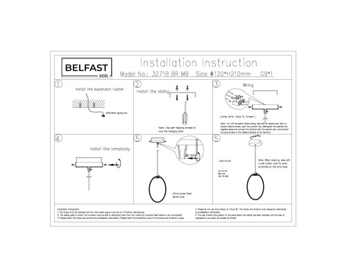 Подвесной светильник Belfast Ravenhill 3271B BR MB Латунь / Камень