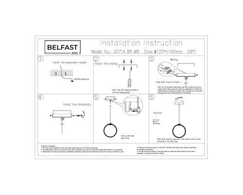 Подвесной светильник Belfast Ravenhill 3271A BR MB Латунь / Камень
