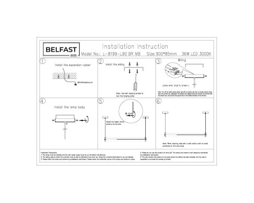 Подвесной светильник Belfast Ravenhill L-8199-L90 BR MB Латунь / Камень