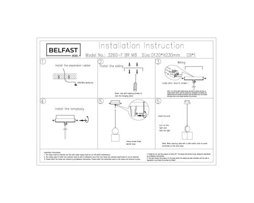 Подвесной светильник Belfast Ravenhill 3260-F BR MB Латунь / Камень