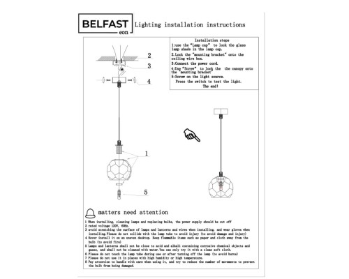 Подвесной светильник Belfast Clifton D3315-1 GL CA Янтарный