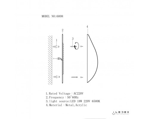 Настенный светильник iLedex OMEGA 6008W-18W-3000K WHITE&GOLD