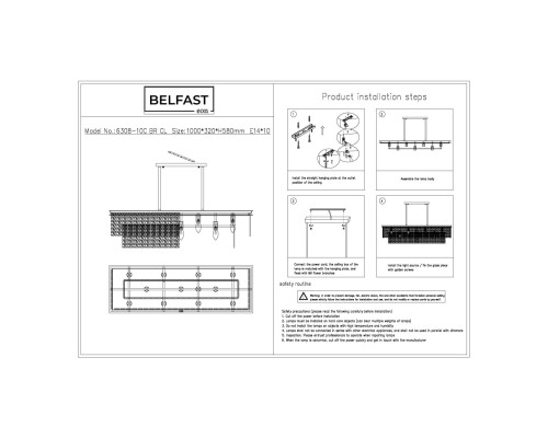 Подвесная люстра Belfast Harland 6308-10C BR CL Латунь / Стекло