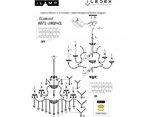 Светильник подвесной iLamp Diamond 6071-18 GD+CL