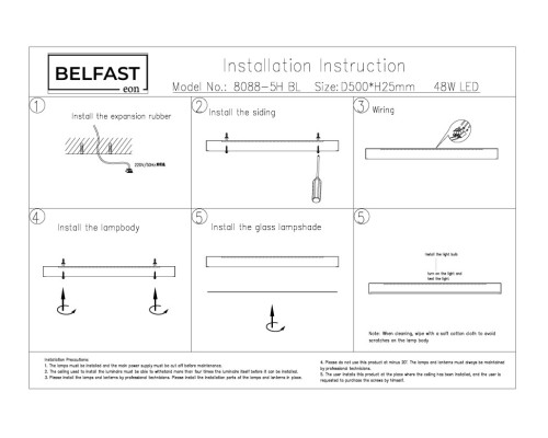 Потолочный светильник Belfast Glenmore 8088-5H BL Черный / Акрил