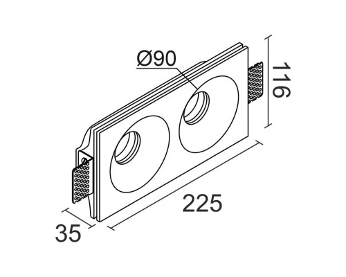 Встраиваемый гипсовый светильник под сменную лампу LUMI SQ2 116x225 D90