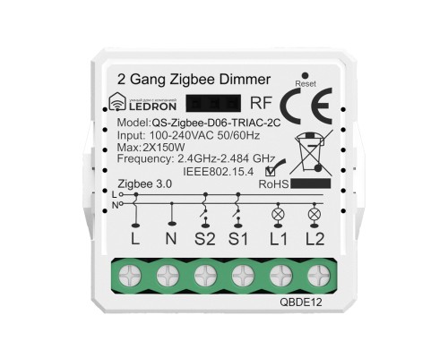 Диммер двухканальный QS-Zigbee-D06-TRIAC-2C