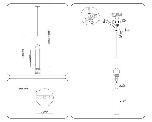 Подвесной светильник с мрамором E14*1 D80*470 LH53256 AMBRELLA LIGHT AMBRELLA LIGHT