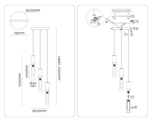 Подвесной светильник с мрамором G9*3 D200*550 LH53351 AMBRELLA LIGHT AMBRELLA LIGHT