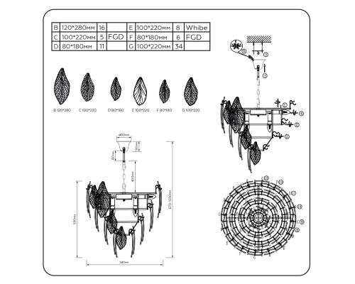 Подвесной светильник E14*12 AMBRELLA LIGHT