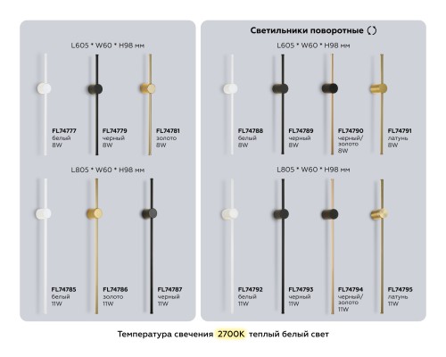 Настенный поворотный светодиодный светильник 2700K 11Вт 805*60*98 FL74793 AMBRELLA LIGHT AMBRELLA LIGHT