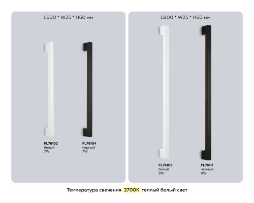 Настенный светодиодный светильник 2700K 9Вт 800*25*60 FL76111 AMBRELLA LIGHT AMBRELLA LIGHT