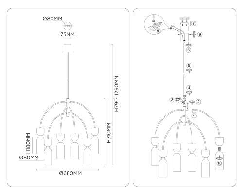 Потолочный светильник с мрамором G9*6 D680*710 LH53333 AMBRELLA LIGHT AMBRELLA LIGHT