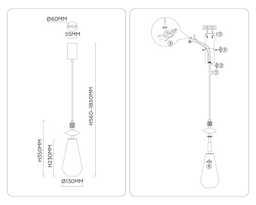 Подвесной светильник с травертином E14*1 D130*350 LH53301 AMBRELLA LIGHT AMBRELLA LIGHT