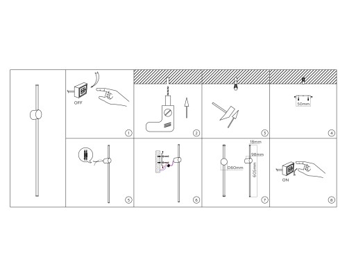 Настенный светодиодный светильник 2700K 8Вт 605*60*98 FL74777 AMBRELLA LIGHT AMBRELLA LIGHT