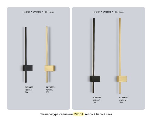 Настенный светодиодный светильник 2700K 8Вт 600*100*40 FL75833 AMBRELLA LIGHT
