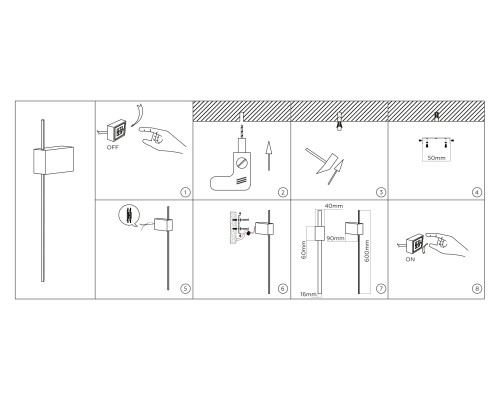 Настенный светодиодный светильник 2700K 8Вт 600*40*90 FL75814 AMBRELLA LIGHT