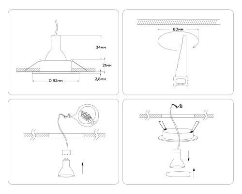 Встраиваемый точечный светильник MR16 1*GU5.3 D92*24 A8923 AMBRELLA LIGHT AMBRELLA LIGHT
