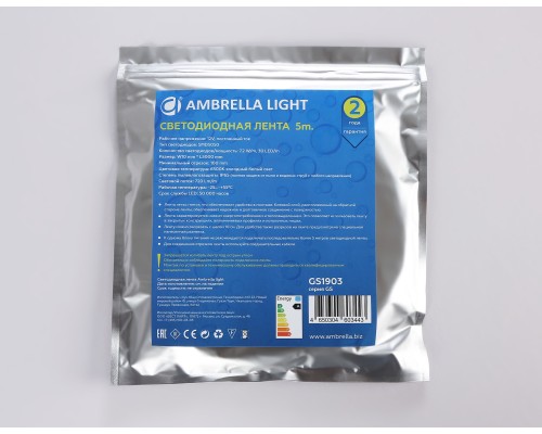 Светодиодная лента 12В 5050 30Led 7.2Вт/м 6500K IP65 5000*10*2.87 GS1903 AMBRELLA LIGHT AMBRELLA LIGHT