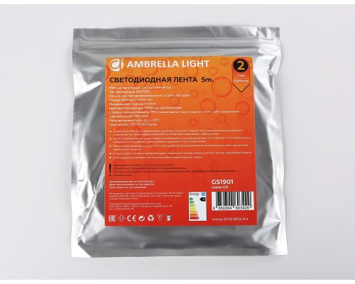 Светодиодная лента 12В 5050 30Led 7.2Вт/м 3000K IP65 5000*10*2.87 GS1901 AMBRELLA LIGHT AMBRELLA LIGHT