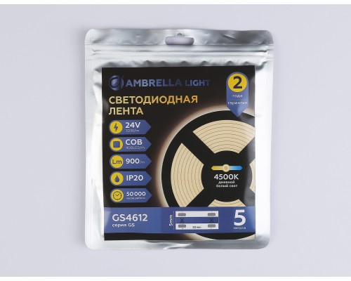 Светодиодная лента 24В COB 400Led 10Вт/м 4500K IP20 5000*5*2.1 GS4612 AMBRELLA LIGHT AMBRELLA LIGHT