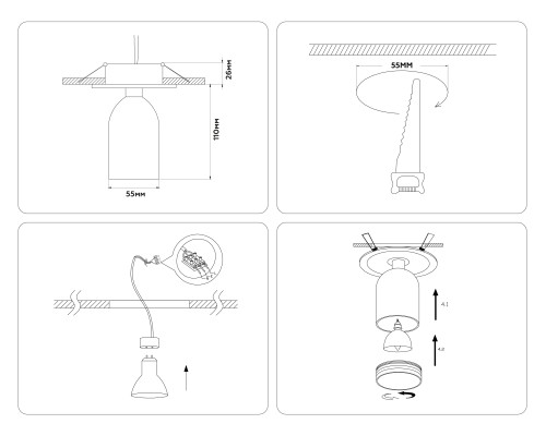 Встраиваемый поворотный точечный светильник 1*GU5.3 D55*136 TA1272 AMBRELLA LIGHT AMBRELLA LIGHT