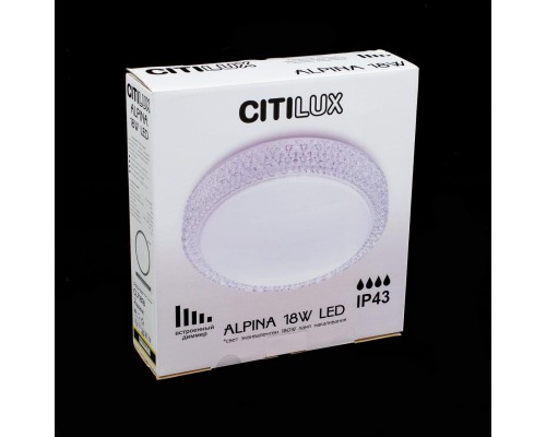 Потолочный светодиодный светильник с диммером Citilux CL71818 Альпина 18 Вт 3400-3600K Белый + Прозрачный
