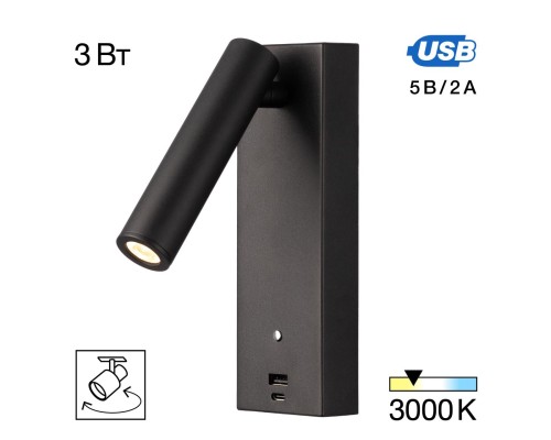 CL704431 Декарт Черный Св-к Настенный с USB