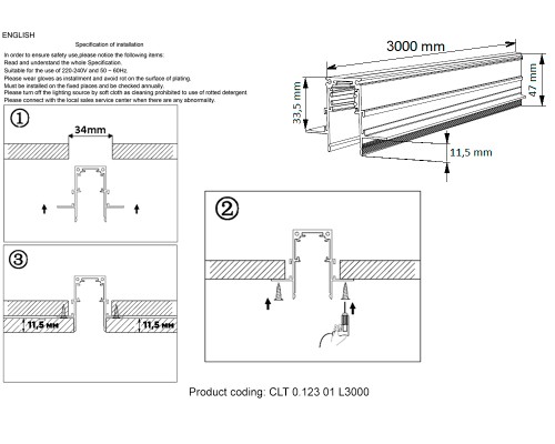 Шинопровод магнитный встраиваемый Crystal Lux CLT 0.123 01 L3000 BL