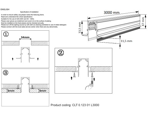 Шинопровод магнитный встраиваемый Crystal Lux CLT 0.123 01 L3000 BL