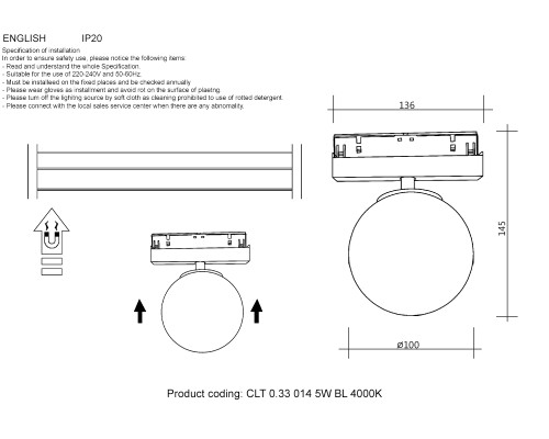 Светильник трековый магнитный Crystal Lux CLT 0.33 014 5W BL 4000K