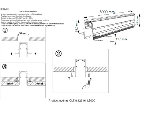 Шинопровод магнитный встраиваемый Crystal Lux CLT 0.123 01 L3000 WH