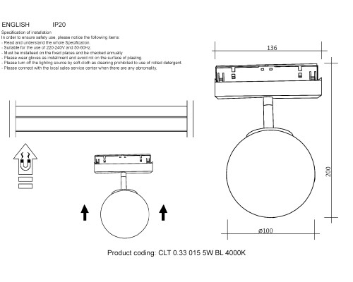 Светильник трековый магнитный Crystal Lux CLT 0.33 015 5W BL 4000K