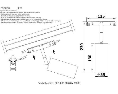 Светильник трековый магнитный Crystal Lux CLT 0.33 003 12W BL 3000K