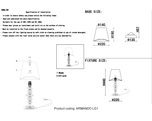 Настольная лампа Crystal Lux ARMANDO LG1 CHROME E14 1*60W Хром