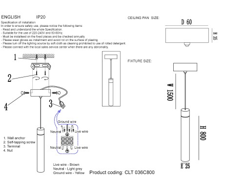 Светильник подвесной Crystal Lux CLT 036C800 GO