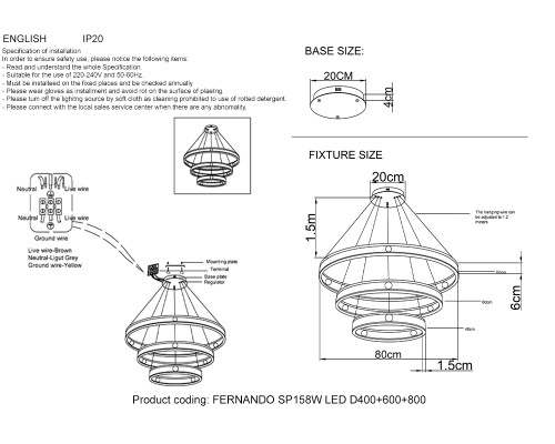 Люстра Crystal Lux FERNANDO SP158W LED D400+600+800 COFFEE/BLACK