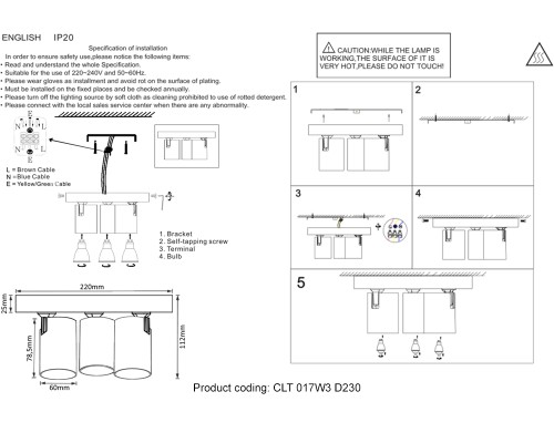 Светильник потолочный Crystal Lux CLT 017W3 D230 BL GU10 3*50W Черный