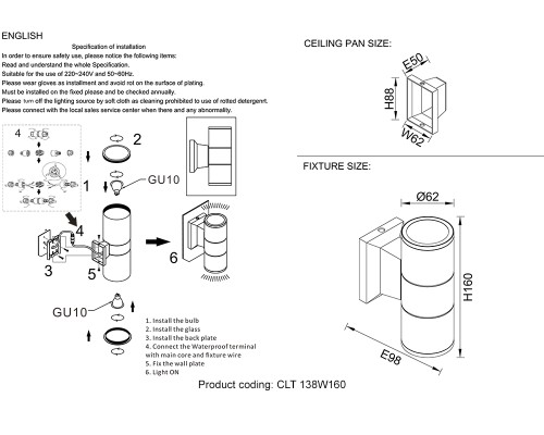 Бра Crystal Lux CLT 138W160 BL