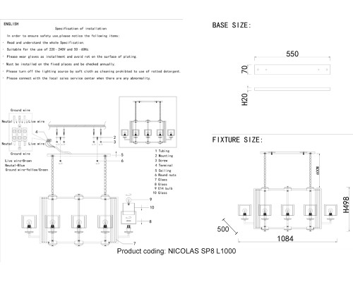 Люстра Crystal Lux NICOLAS SP8 L1000 GOLD/WHITE