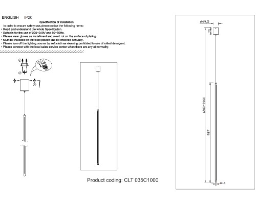 Светильник подвесной Crystal Lux CLT 035C1000 BL