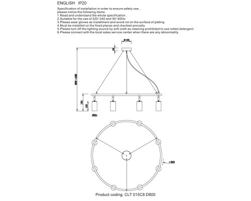 Светильник подвесной Crystal Lux CLT 015C8 D800 BL