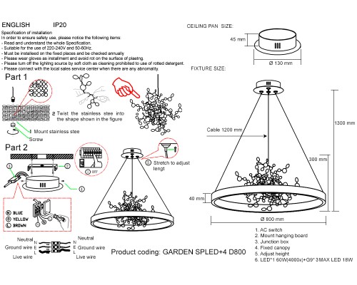 Люстра Crystal Lux GARDEN SPLED+4 D800 GOLD