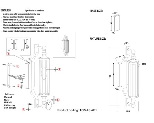 Светильник настенный Crystal Lux TOMAS AP1 GOLD Е14 1*60W Хром