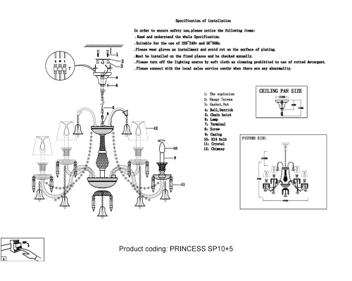 Подвесная люстра Crystal Lux PRINCESS SP10+5 хром