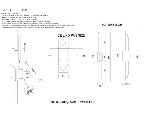 Бра Crystal Lux CARTA AP6W LED WHITE/BRASS