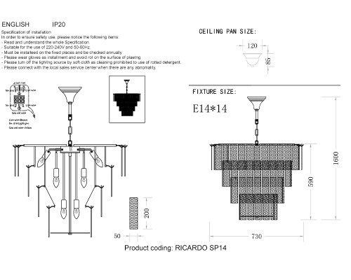 Люстра Crystal Lux RICARDO SP14 BRASS