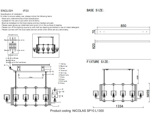 Люстры Crystal Lux NICOLAS SP10 L1300 NICKEL/WHITE