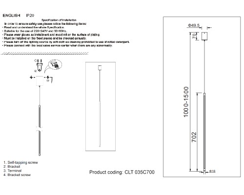 Светильник подвесной Crystal Lux CLT 035C700 WH